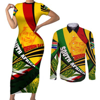 South Africa Freedom Day Couples Matching Short Sleeve Bodycon Dress and Long Sleeve Button Shirt Mandela Legacy National Pride Protea Flower
