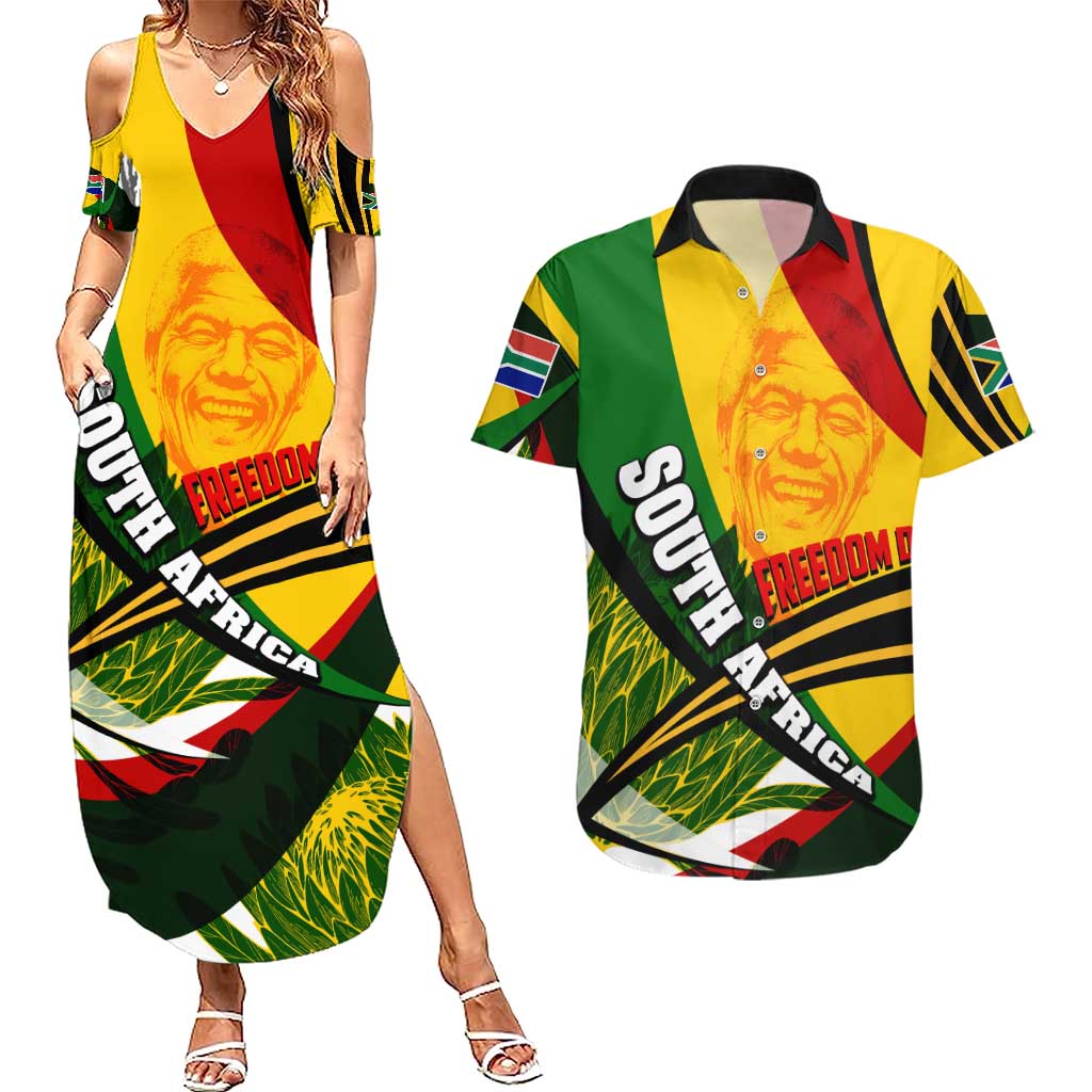 South Africa Freedom Day Couples Matching Summer Maxi Dress and Hawaiian Shirt Mandela Legacy National Pride Protea Flower