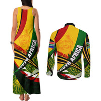South Africa Freedom Day Couples Matching Tank Maxi Dress and Long Sleeve Button Shirt Mandela Legacy National Pride Protea Flower