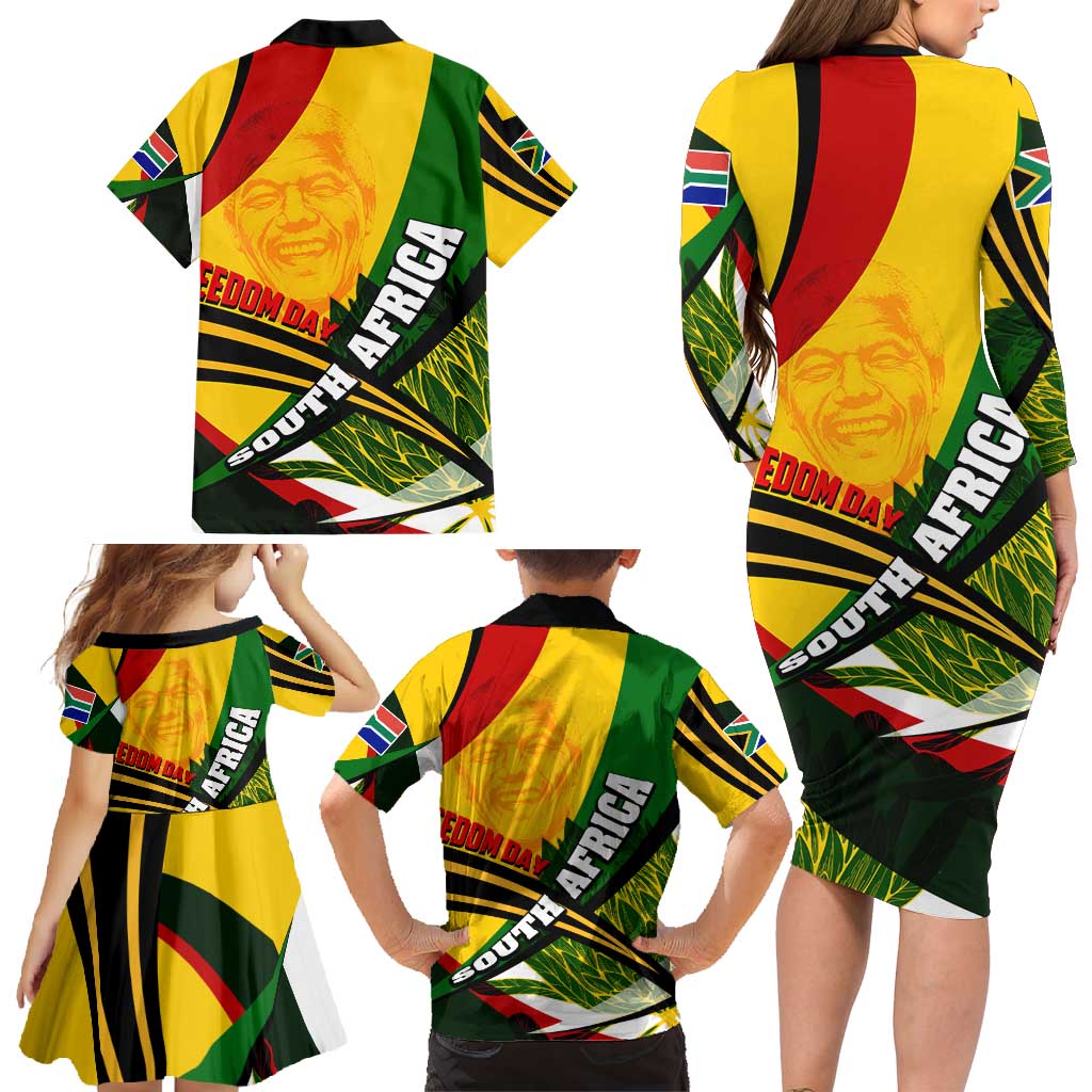 South Africa Freedom Day Family Matching Long Sleeve Bodycon Dress and Hawaiian Shirt Mandela Legacy National Pride Protea Flower