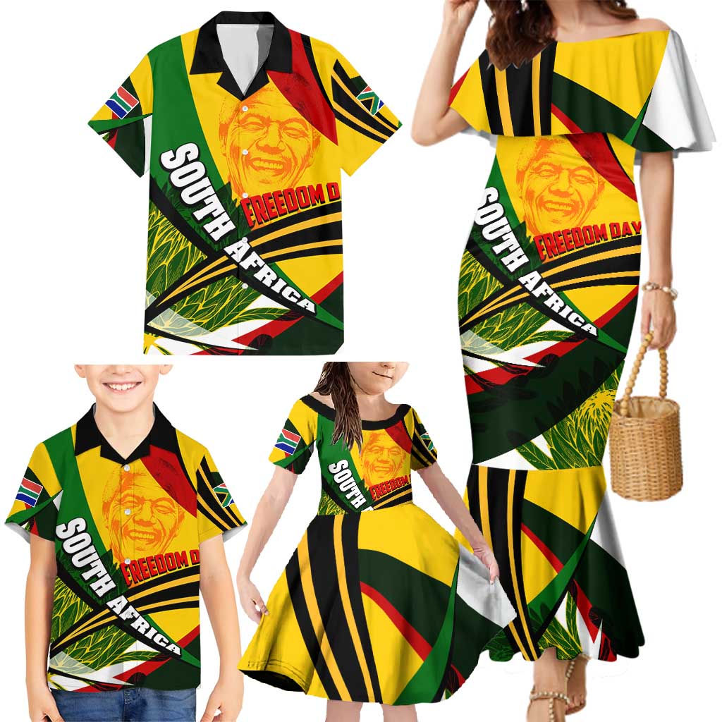 South Africa Freedom Day Family Matching Mermaid Dress and Hawaiian Shirt Mandela Legacy National Pride Protea Flower