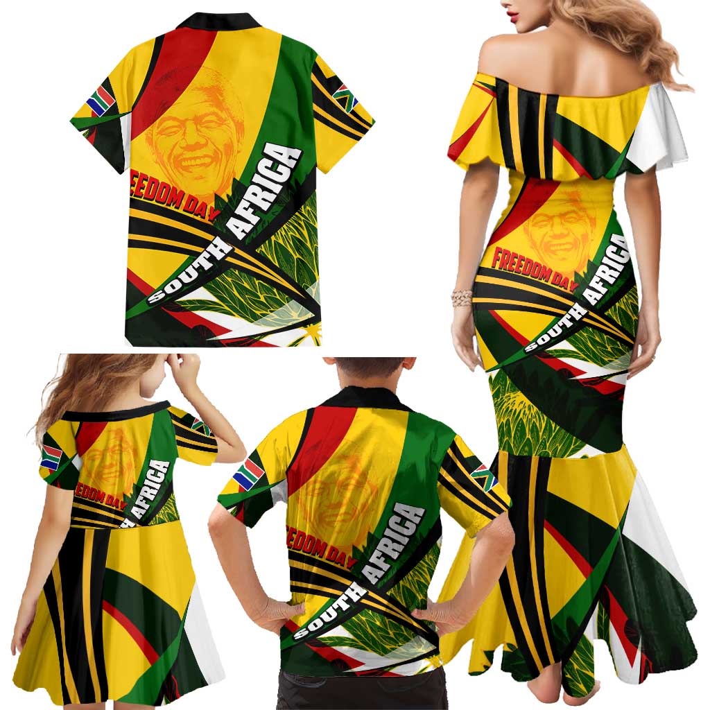 South Africa Freedom Day Family Matching Mermaid Dress and Hawaiian Shirt Mandela Legacy National Pride Protea Flower