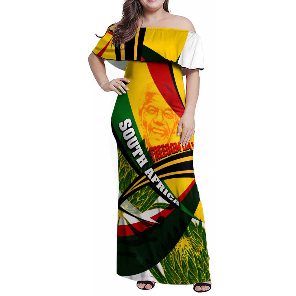 South Africa Freedom Day Family Matching Off Shoulder Maxi Dress and Hawaiian Shirt Mandela Legacy National Pride Protea Flower