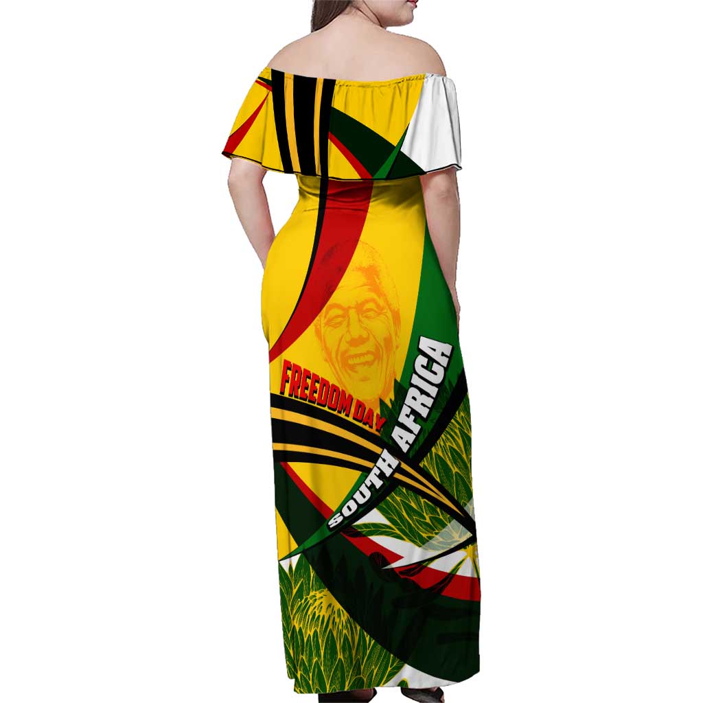 South Africa Freedom Day Family Matching Off Shoulder Maxi Dress and Hawaiian Shirt Mandela Legacy National Pride Protea Flower