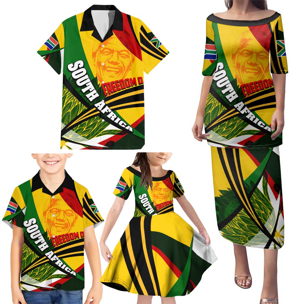 South Africa Freedom Day Family Matching Puletasi and Hawaiian Shirt Mandela Legacy National Pride Protea Flower