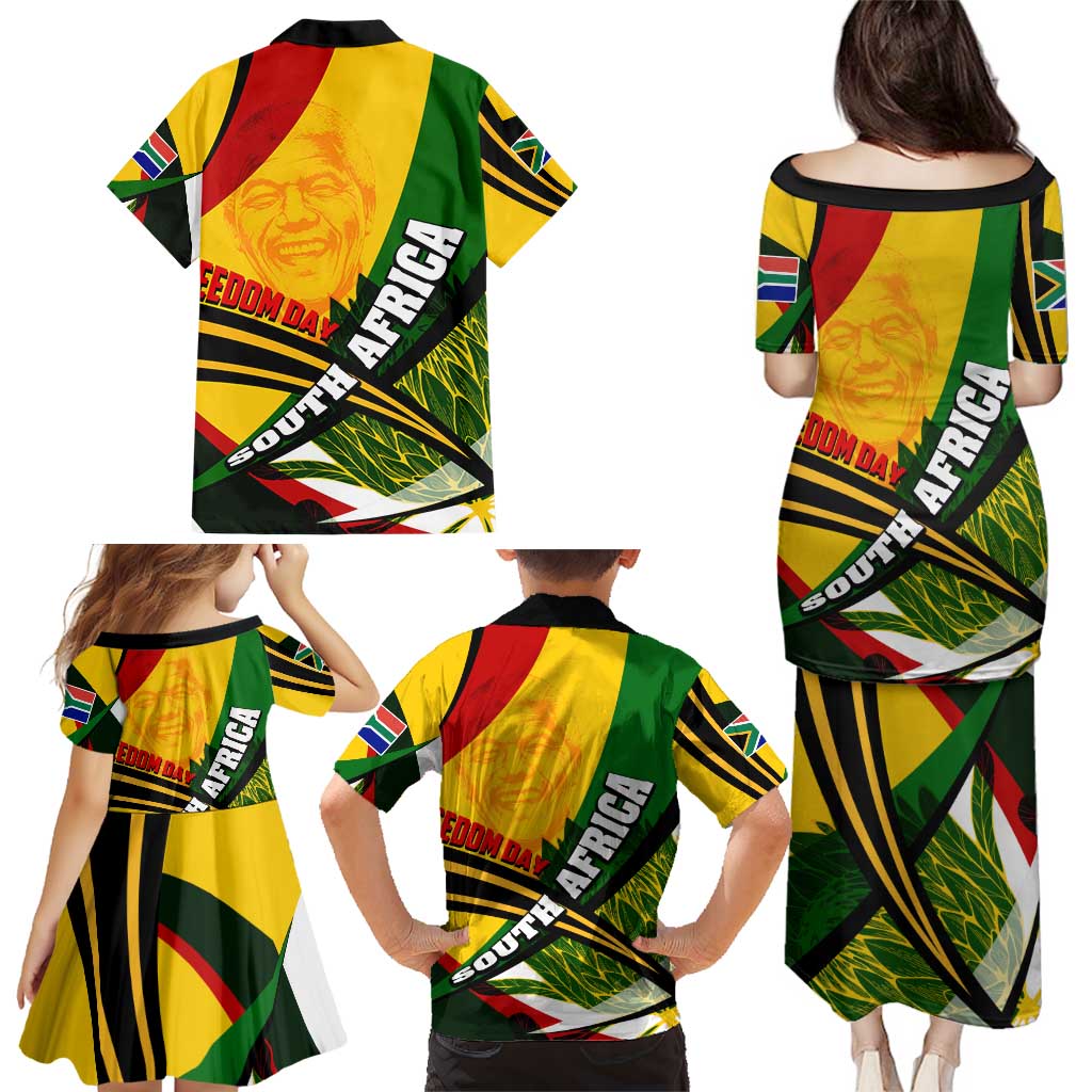 South Africa Freedom Day Family Matching Puletasi and Hawaiian Shirt Mandela Legacy National Pride Protea Flower