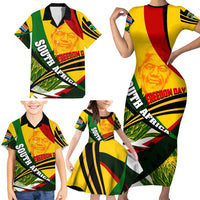 South Africa Freedom Day Family Matching Short Sleeve Bodycon Dress and Hawaiian Shirt Mandela Legacy National Pride Protea Flower