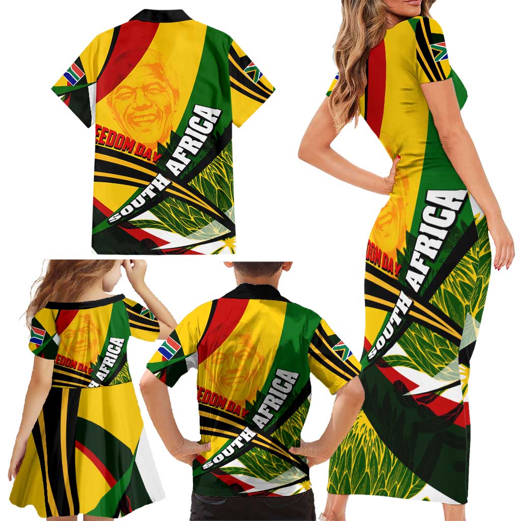 South Africa Freedom Day Family Matching Short Sleeve Bodycon Dress and Hawaiian Shirt Mandela Legacy National Pride Protea Flower