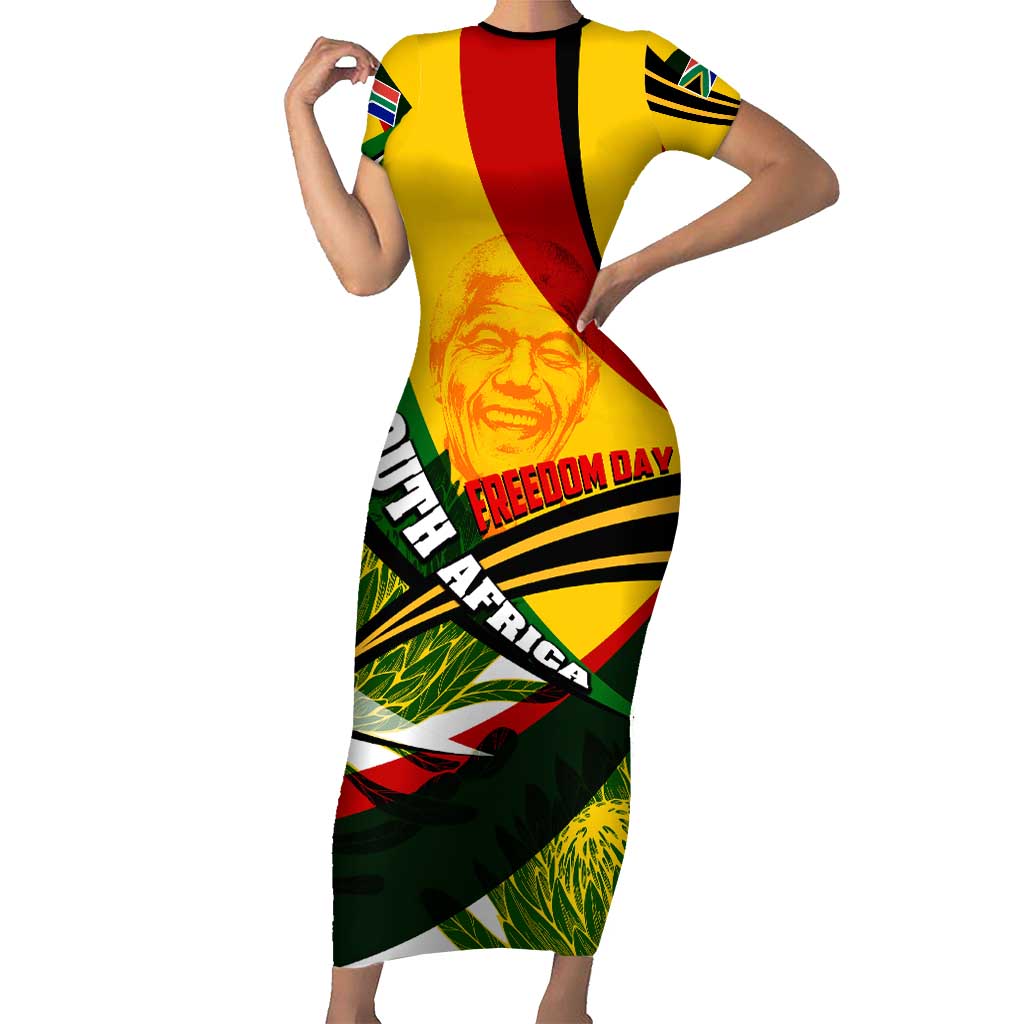 South Africa Freedom Day Family Matching Short Sleeve Bodycon Dress and Hawaiian Shirt Mandela Legacy National Pride Protea Flower