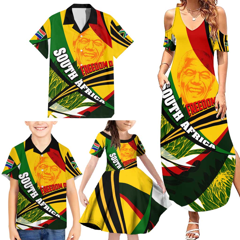 South Africa Freedom Day Family Matching Summer Maxi Dress and Hawaiian Shirt Mandela Legacy National Pride Protea Flower