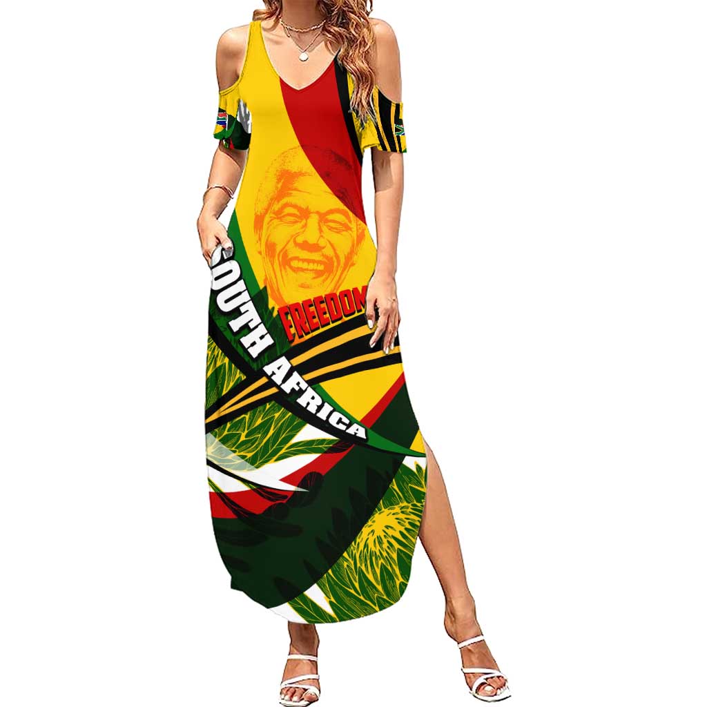 South Africa Freedom Day Family Matching Summer Maxi Dress and Hawaiian Shirt Mandela Legacy National Pride Protea Flower