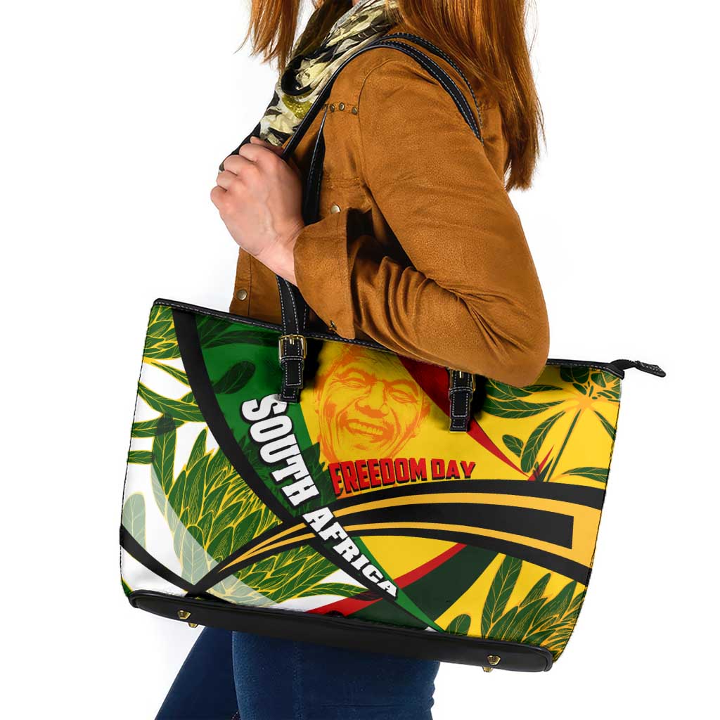 South Africa Freedom Day Leather Tote Bag Mandela Legacy National Pride Protea Flower