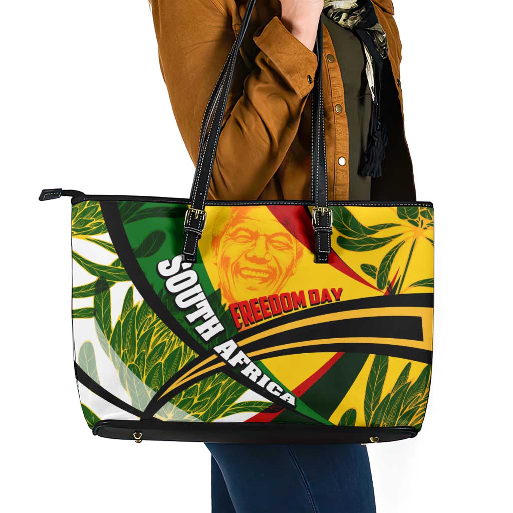 South Africa Freedom Day Leather Tote Bag Mandela Legacy National Pride Protea Flower