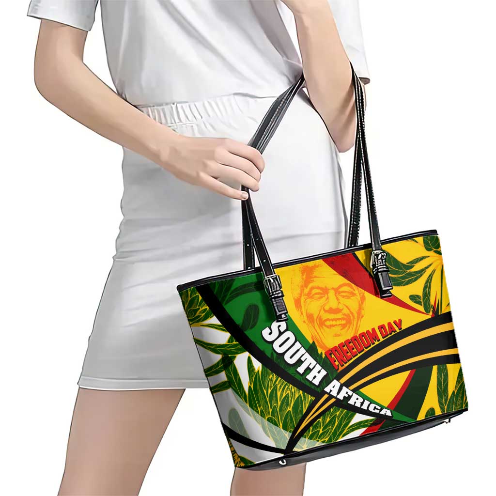 South Africa Freedom Day Leather Tote Bag Mandela Legacy National Pride Protea Flower