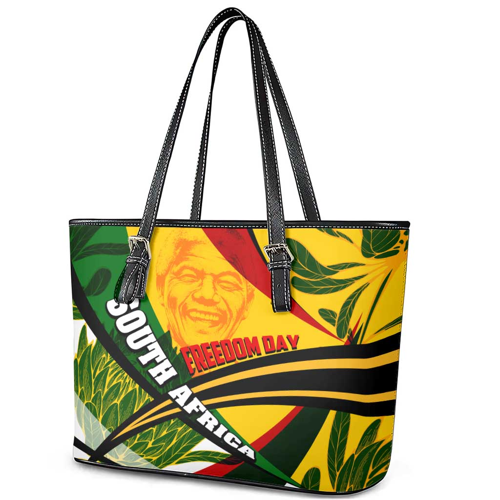 South Africa Freedom Day Leather Tote Bag Mandela Legacy National Pride Protea Flower