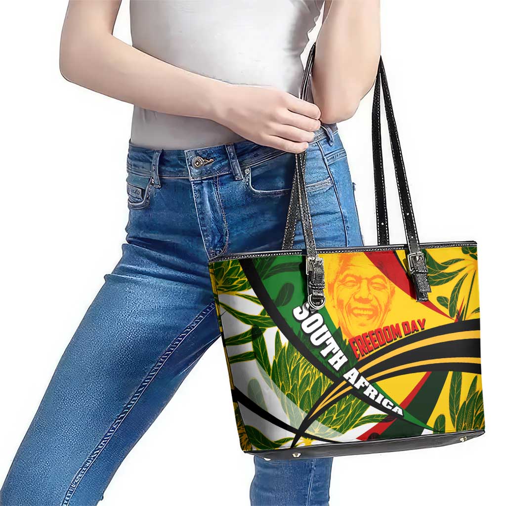 South Africa Freedom Day Leather Tote Bag Mandela Legacy National Pride Protea Flower