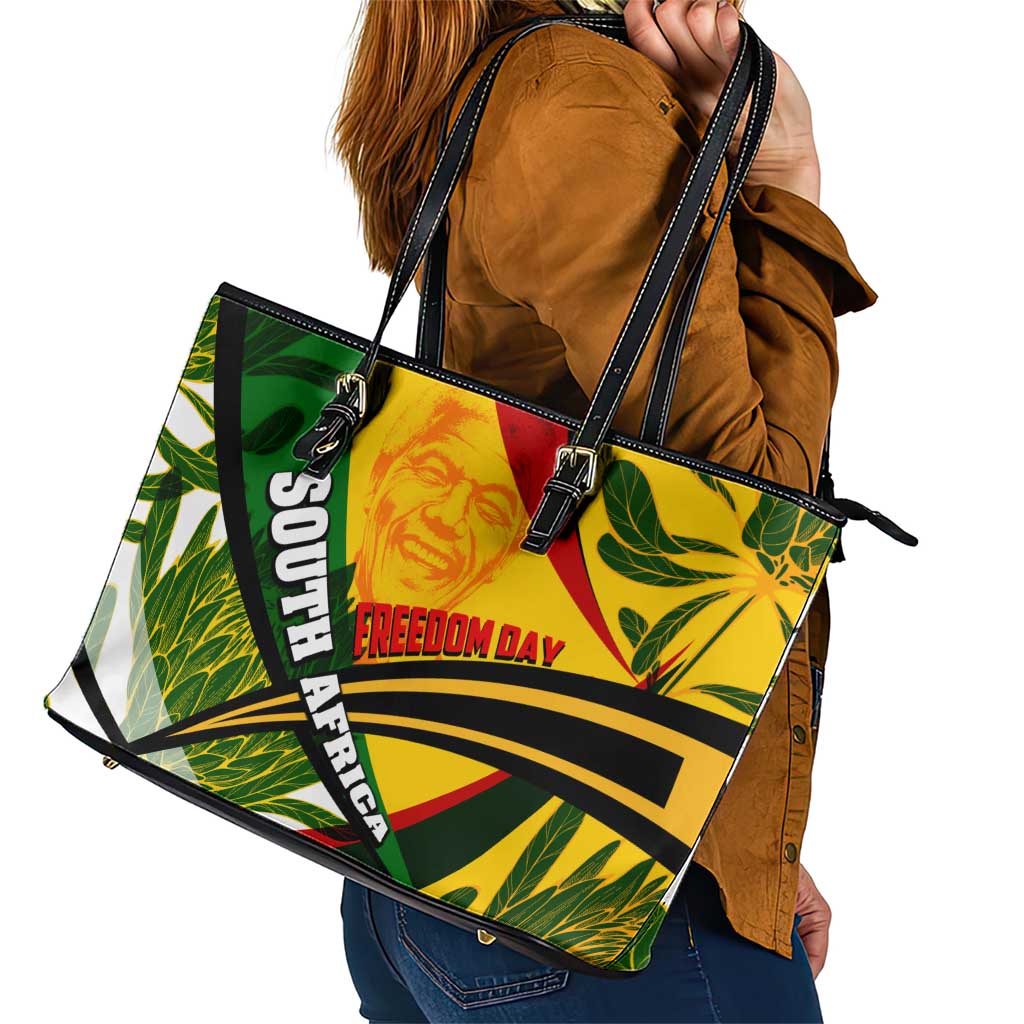 South Africa Freedom Day Leather Tote Bag Mandela Legacy National Pride Protea Flower