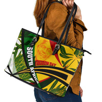 South Africa Freedom Day Leather Tote Bag Mandela Legacy National Pride Protea Flower