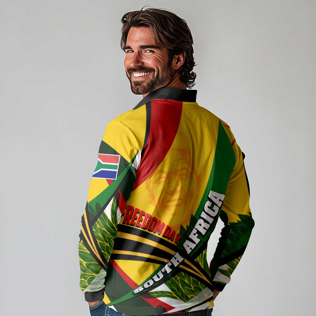 South Africa Freedom Day Long Sleeve Polo Shirt Mandela Legacy National Pride Protea Flower