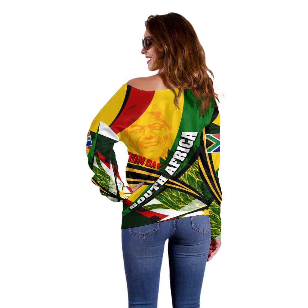 South Africa Freedom Day Off Shoulder Sweater Mandela Legacy National Pride Protea Flower