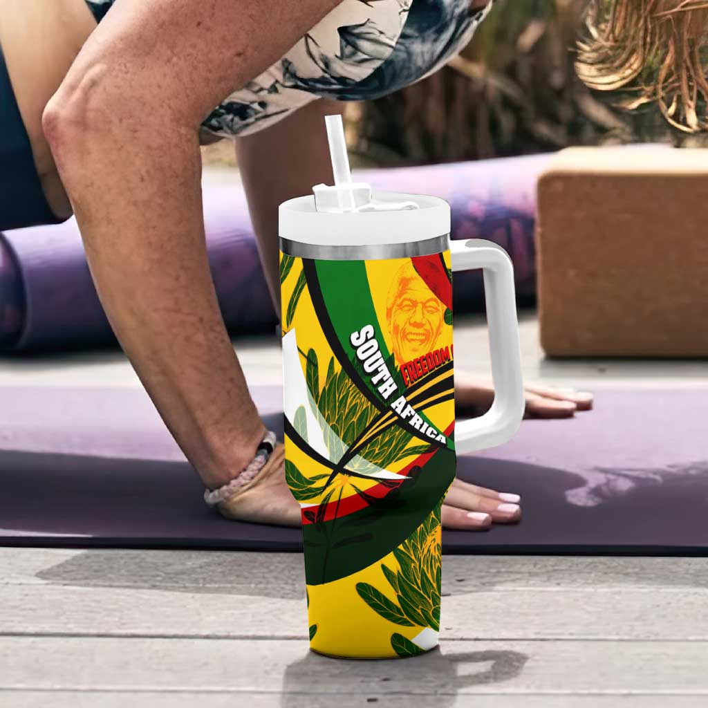 South Africa Freedom Day Tumbler With Handle Mandela Legacy National Pride Protea Flower