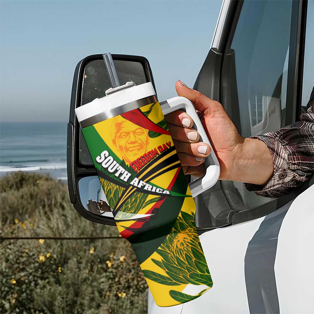 South Africa Freedom Day Tumbler With Handle Mandela Legacy National Pride Protea Flower