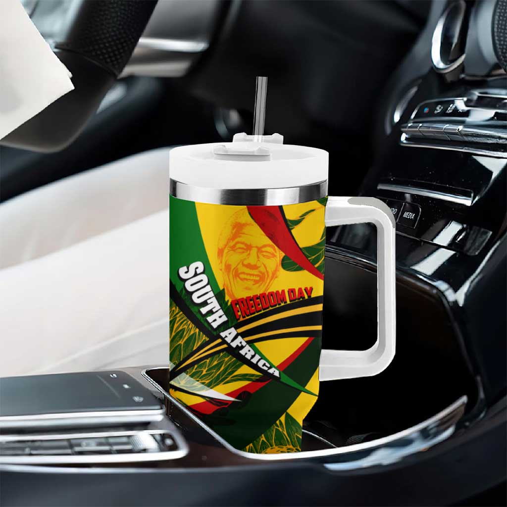 South Africa Freedom Day Tumbler With Handle Mandela Legacy National Pride Protea Flower