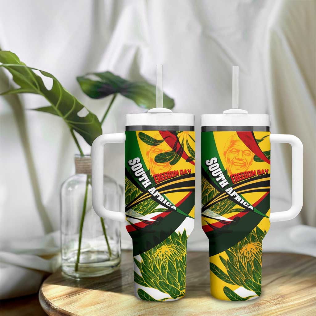 South Africa Freedom Day Tumbler With Handle Mandela Legacy National Pride Protea Flower