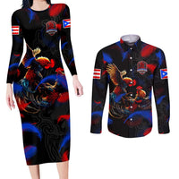 Puerto Rican Rooster Couples Matching Long Sleeve Bodycon Dress and Long Sleeve Button Shirt Puerto Rico Pride and Power Spirit