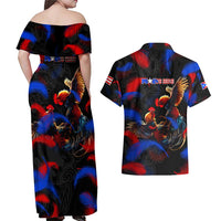 Puerto Rican Rooster Couples Matching Off Shoulder Maxi Dress and Hawaiian Shirt Puerto Rico Pride and Power Spirit