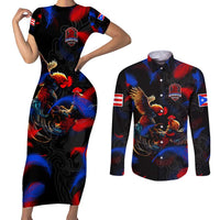 Puerto Rican Rooster Couples Matching Short Sleeve Bodycon Dress and Long Sleeve Button Shirt Puerto Rico Pride and Power Spirit