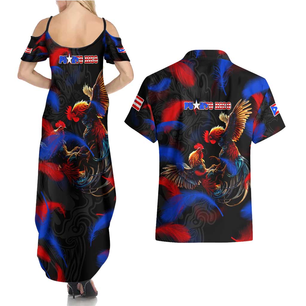 Puerto Rican Rooster Couples Matching Summer Maxi Dress and Hawaiian Shirt Puerto Rico Pride and Power Spirit