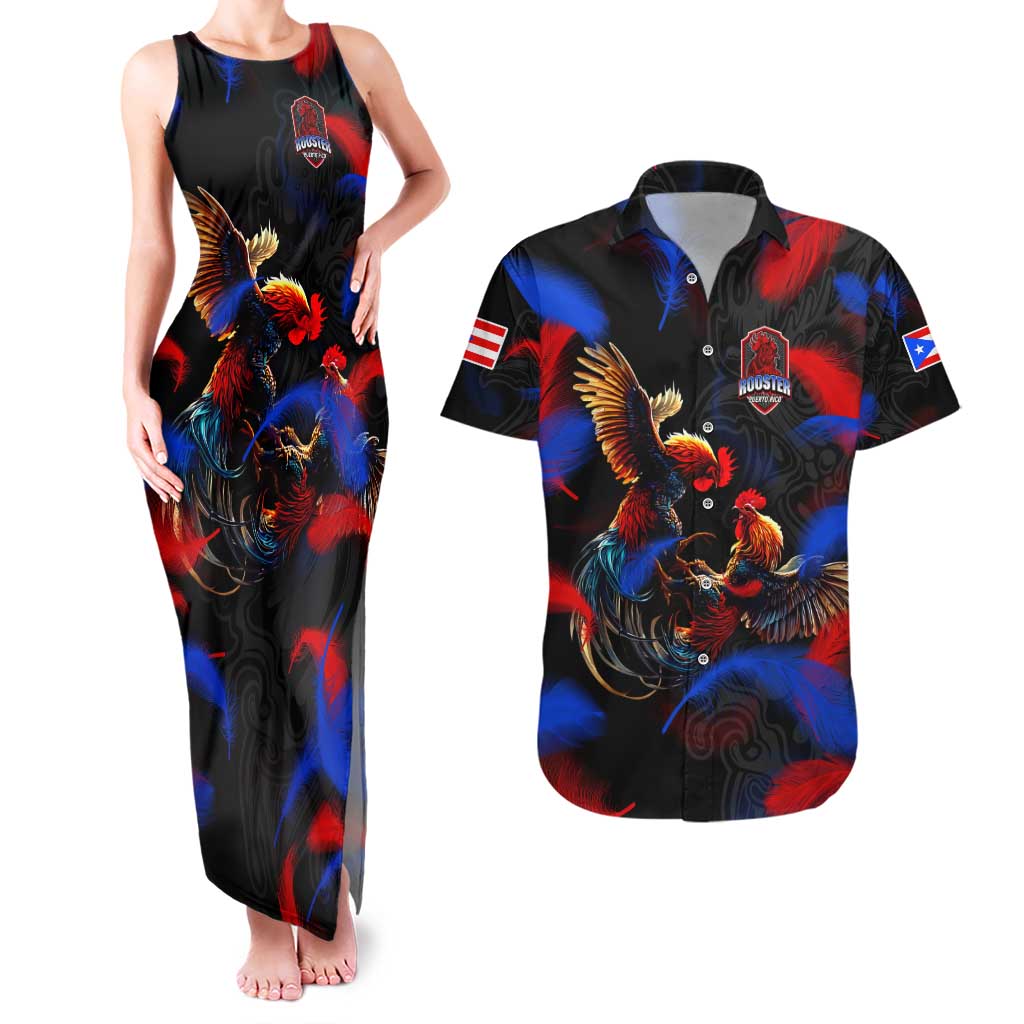 Puerto Rican Rooster Couples Matching Tank Maxi Dress and Hawaiian Shirt Puerto Rico Pride and Power Spirit