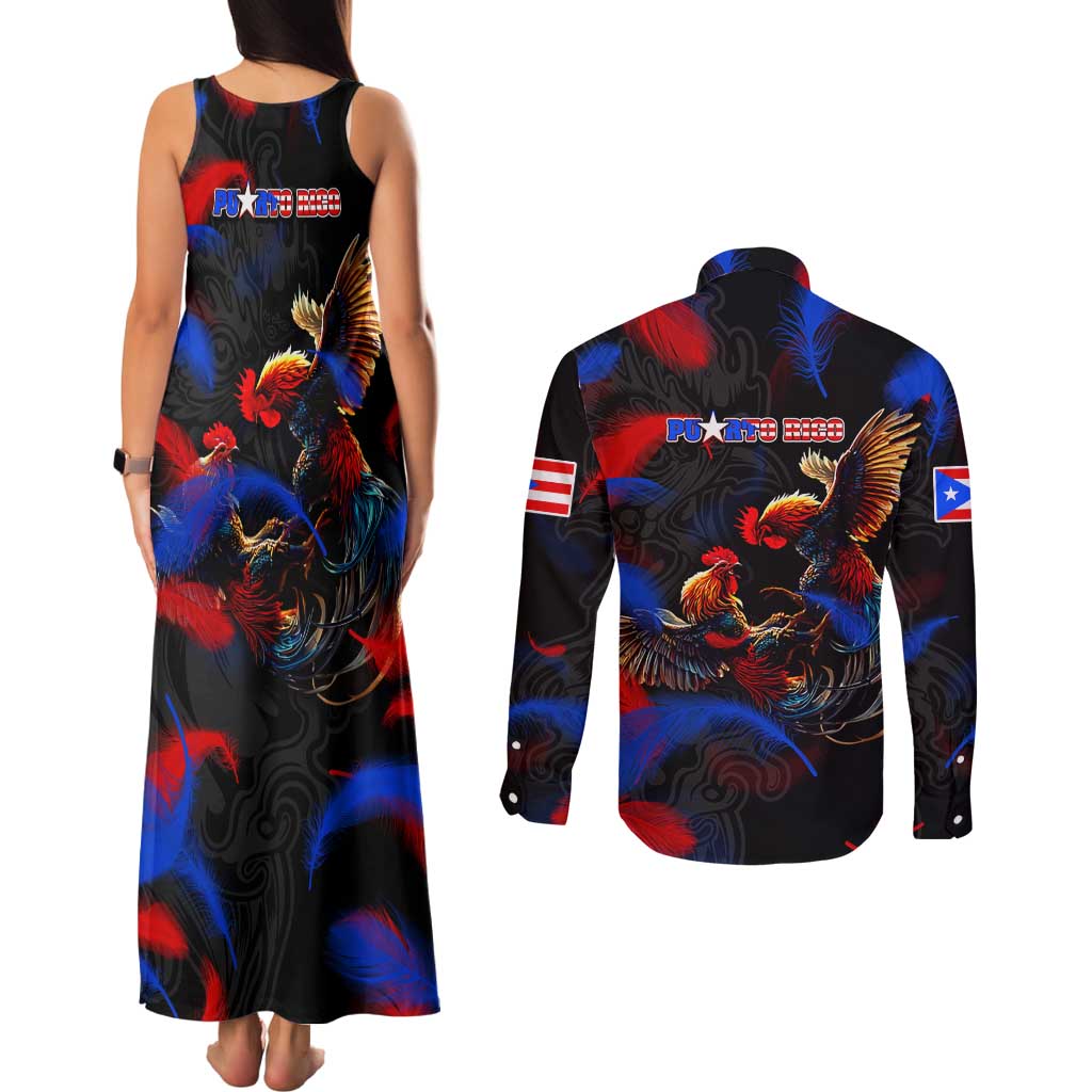 Puerto Rican Rooster Couples Matching Tank Maxi Dress and Long Sleeve Button Shirt Puerto Rico Pride and Power Spirit