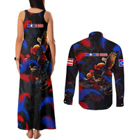 Puerto Rican Rooster Couples Matching Tank Maxi Dress and Long Sleeve Button Shirt Puerto Rico Pride and Power Spirit