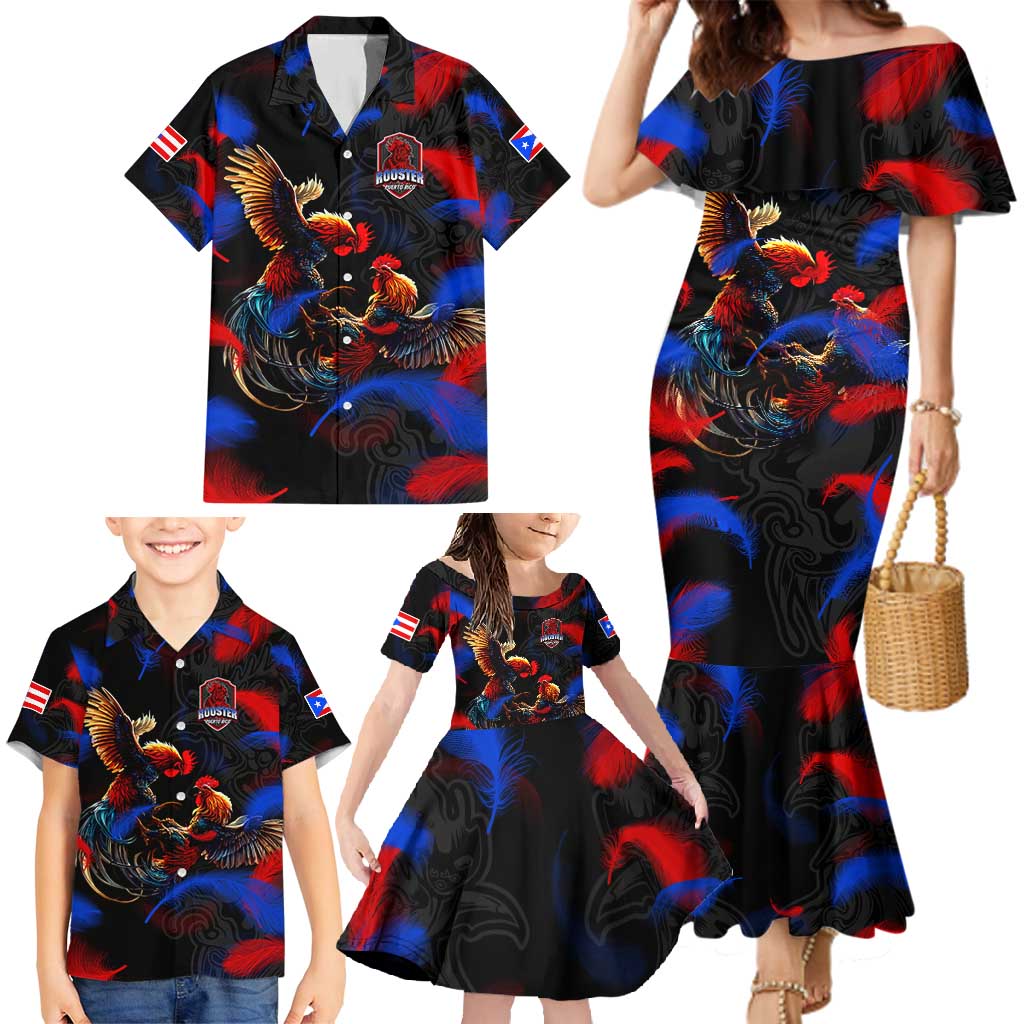 Puerto Rican Rooster Family Matching Mermaid Dress and Hawaiian Shirt Puerto Rico Pride and Power Spirit