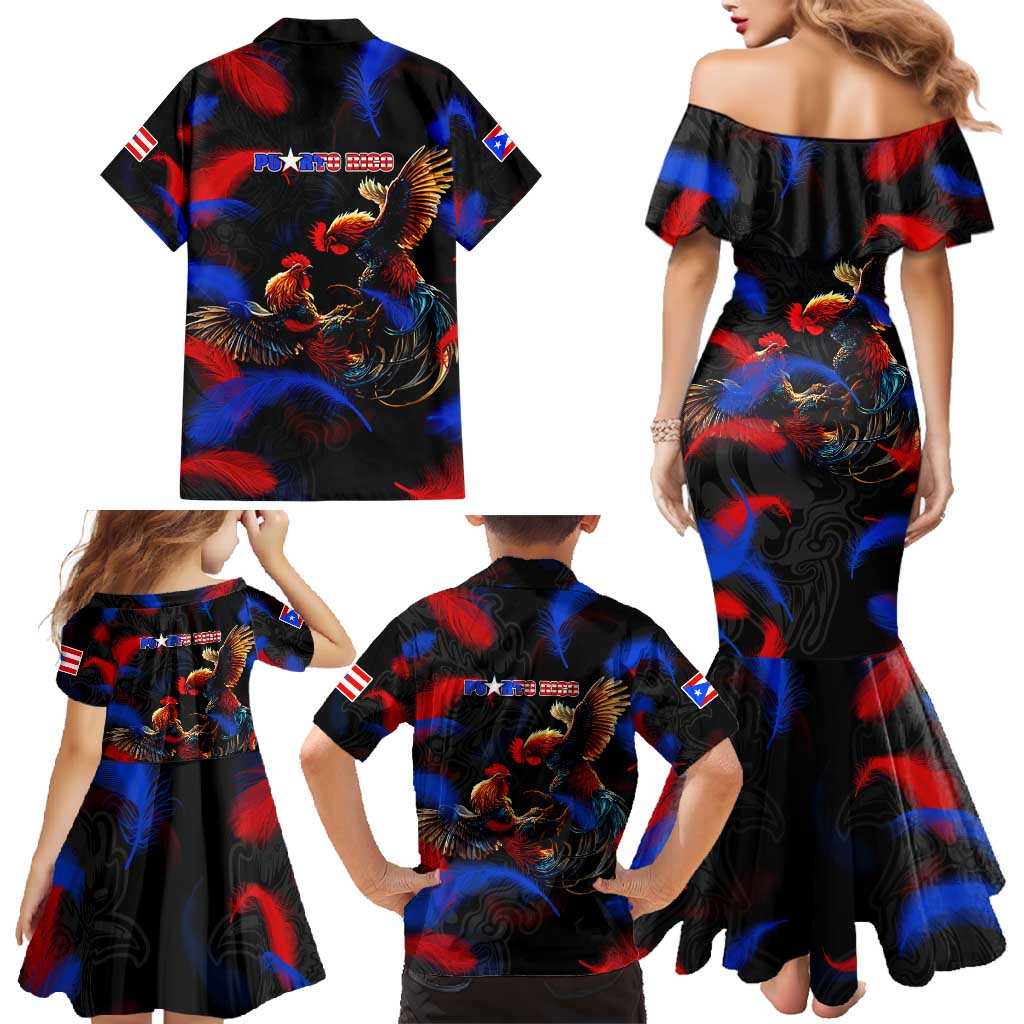 Puerto Rican Rooster Family Matching Mermaid Dress and Hawaiian Shirt Puerto Rico Pride and Power Spirit