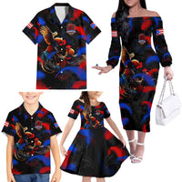 Puerto Rican Rooster Family Matching Off The Shoulder Long Sleeve Dress and Hawaiian Shirt Puerto Rico Pride and Power Spirit