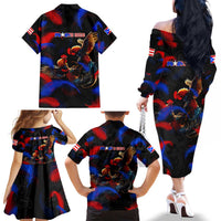 Puerto Rican Rooster Family Matching Off The Shoulder Long Sleeve Dress and Hawaiian Shirt Puerto Rico Pride and Power Spirit