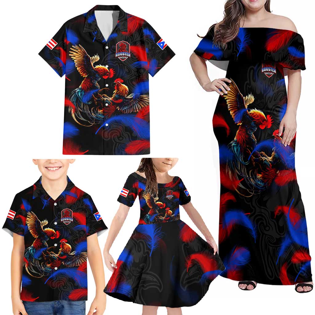 Puerto Rican Rooster Family Matching Off Shoulder Maxi Dress and Hawaiian Shirt Puerto Rico Pride and Power Spirit