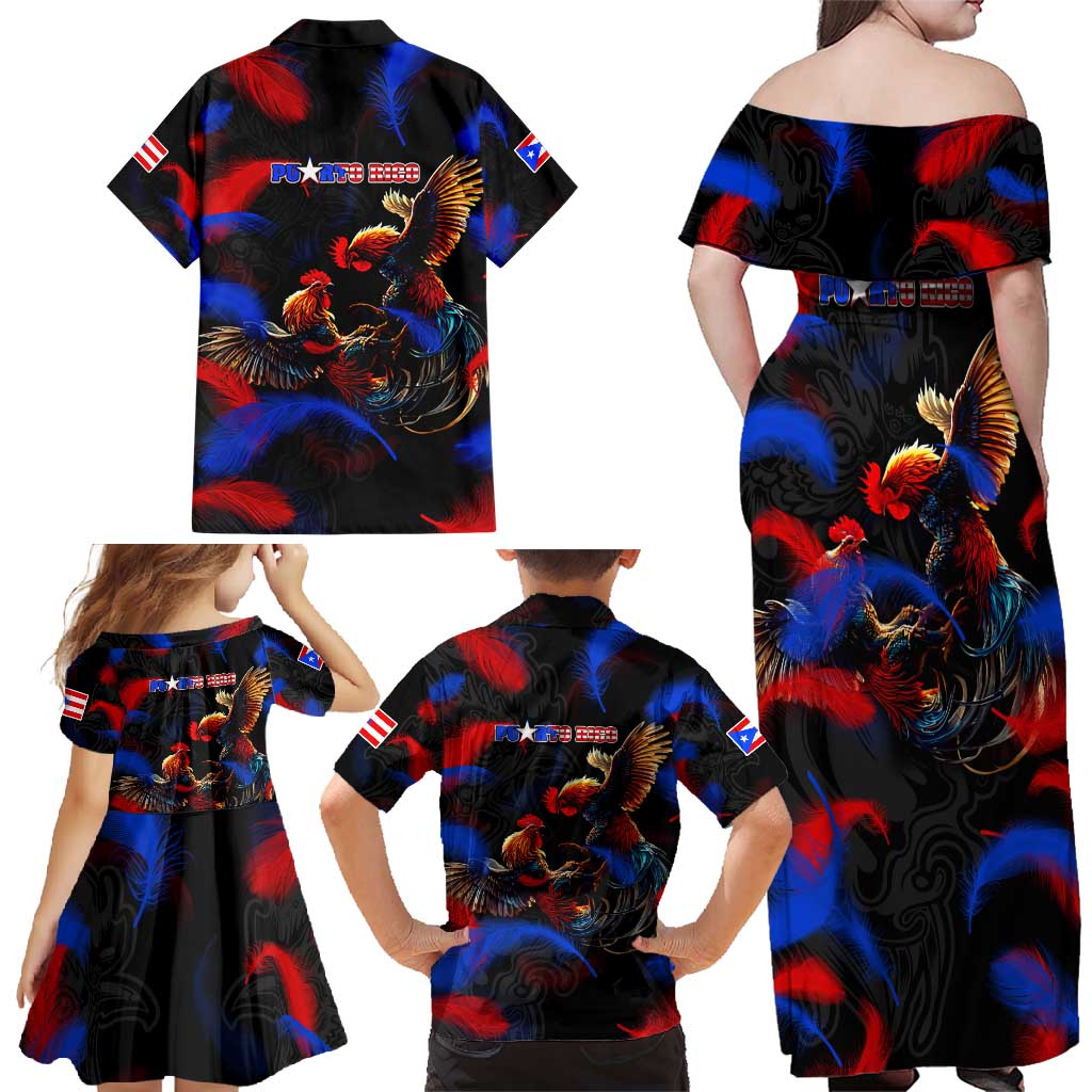Puerto Rican Rooster Family Matching Off Shoulder Maxi Dress and Hawaiian Shirt Puerto Rico Pride and Power Spirit