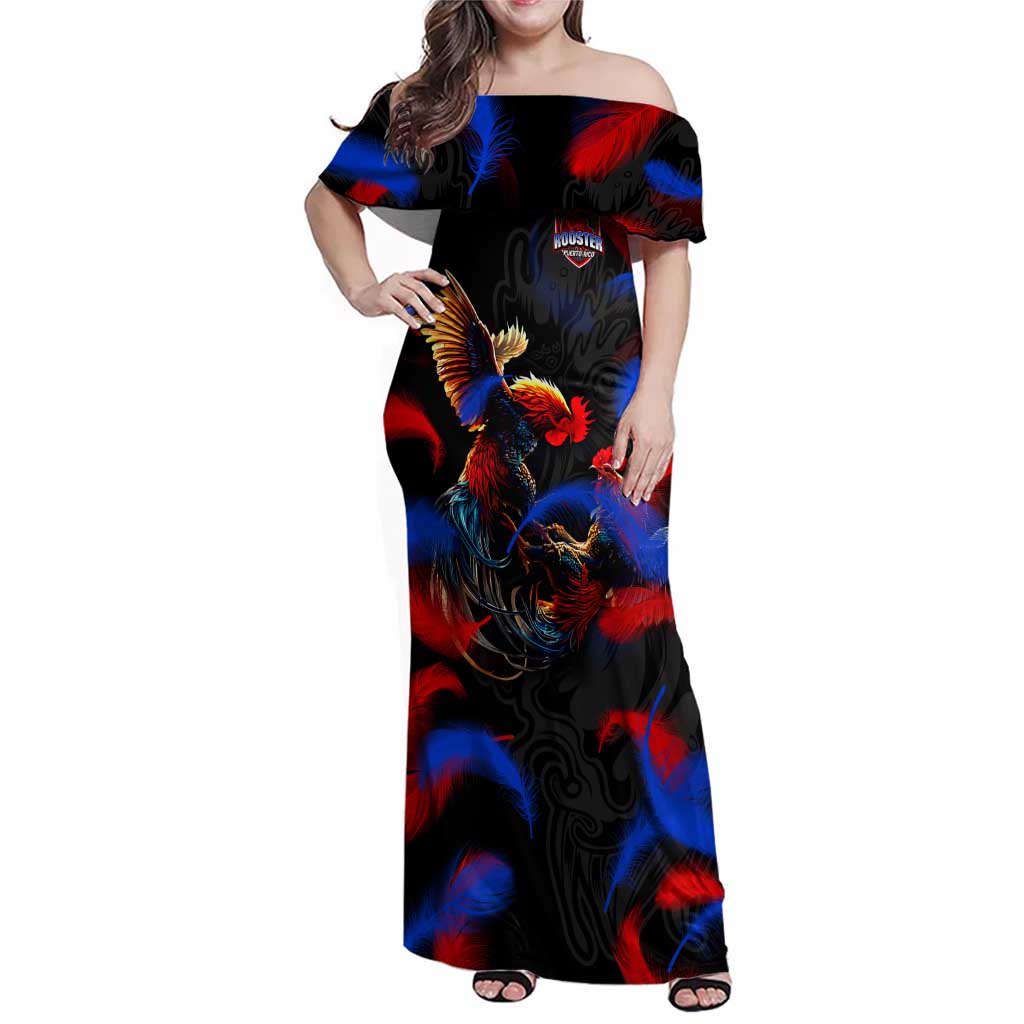 Puerto Rican Rooster Family Matching Off Shoulder Maxi Dress and Hawaiian Shirt Puerto Rico Pride and Power Spirit