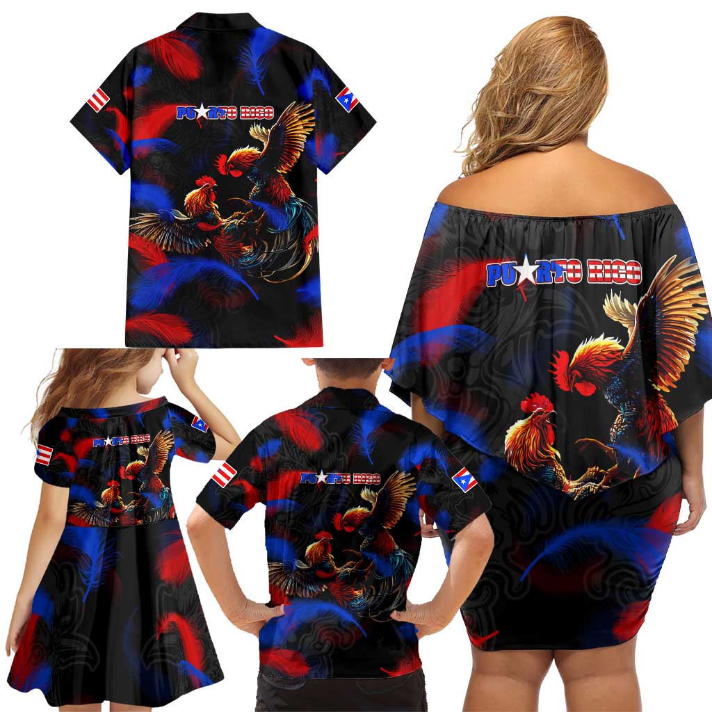 Puerto Rican Rooster Family Matching Off Shoulder Short Dress and Hawaiian Shirt Puerto Rico Pride and Power Spirit