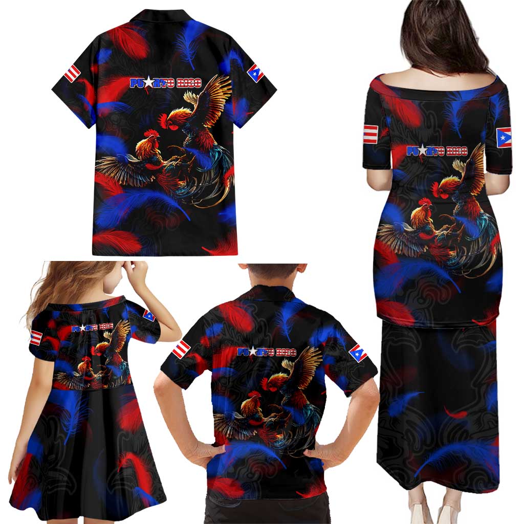 Puerto Rican Rooster Family Matching Puletasi and Hawaiian Shirt Puerto Rico Pride and Power Spirit