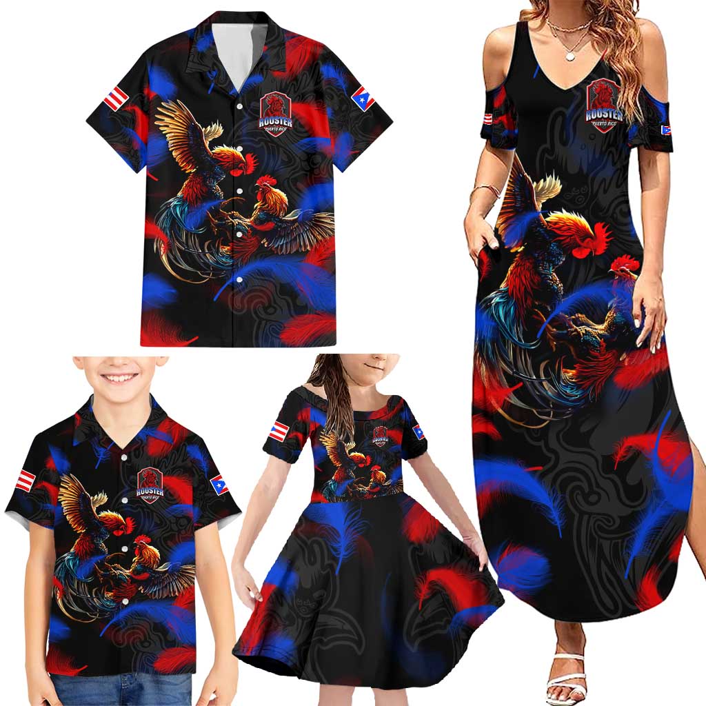 Puerto Rican Rooster Family Matching Summer Maxi Dress and Hawaiian Shirt Puerto Rico Pride and Power Spirit