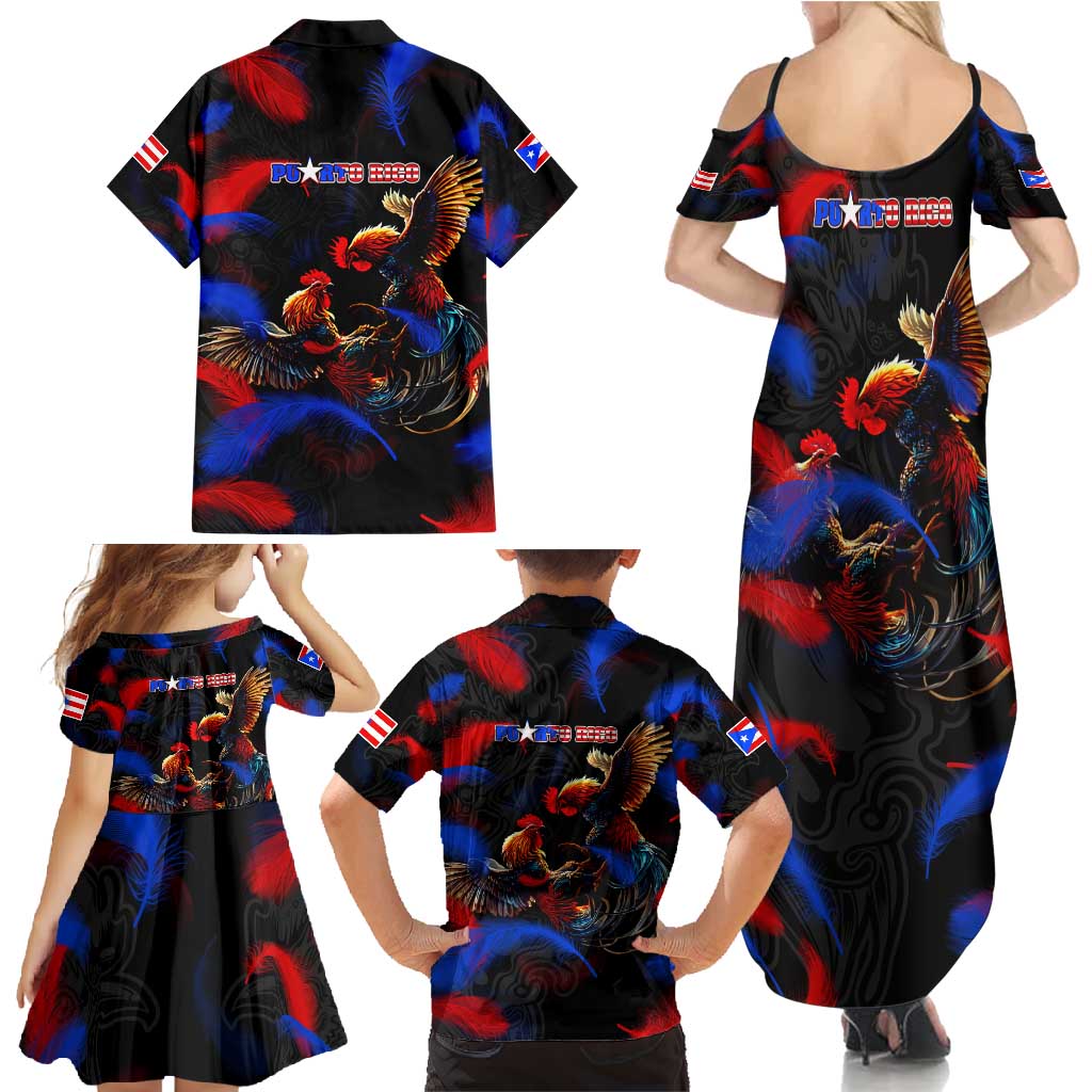 Puerto Rican Rooster Family Matching Summer Maxi Dress and Hawaiian Shirt Puerto Rico Pride and Power Spirit
