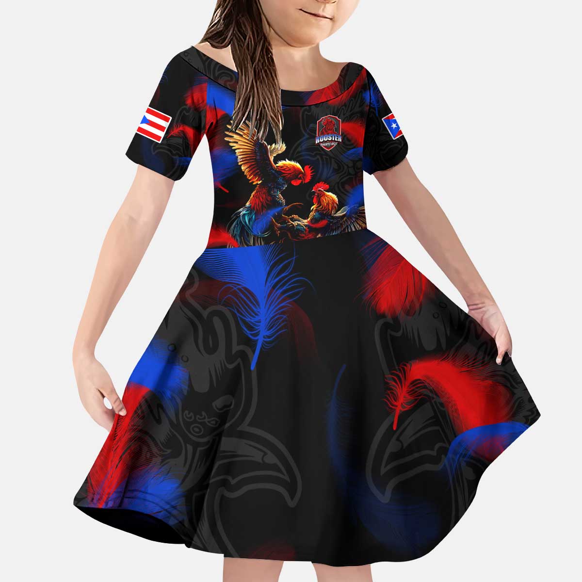 Puerto Rican Rooster Kid Short Sleeve Dress Puerto Rico Pride and Power Spirit