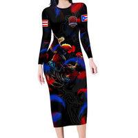 Puerto Rican Rooster Long Sleeve Bodycon Dress Puerto Rico Pride and Power Spirit