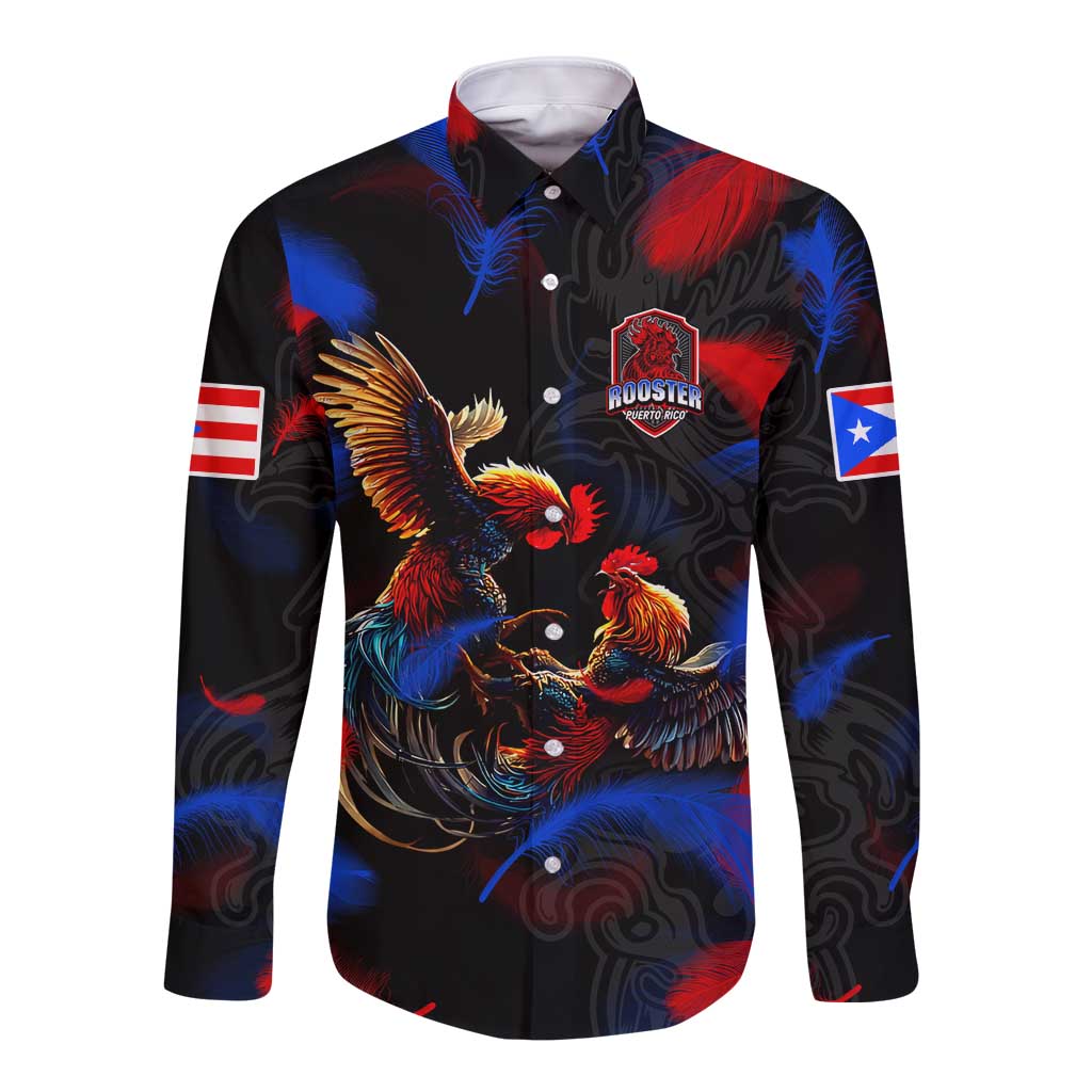 Puerto Rican Rooster Long Sleeve Button Shirt Puerto Rico Pride and Power Spirit