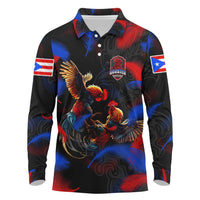 Puerto Rican Rooster Long Sleeve Polo Shirt Puerto Rico Pride and Power Spirit